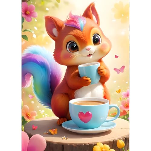 QINRUBB Eichhörnchen Diamond Painting Erwachsene, 5D Blumen Diamant Painting Bilder Anfänger, DIY Runder Vollbohrer Kaffee Diamanten Malerei Stickerei Set Kreuzstich Geschenke Home Wand Dekor 30x40cm von QINRUBB