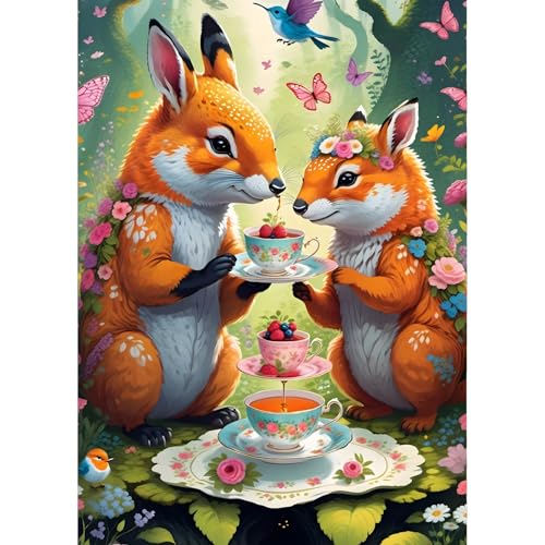 QINRUBB Eichhörnchen Diamond Painting Erwachsene, 5D Diamant Painting Bilder Anfänger, DIY Runder Vollbohrer Teeparty Diamanten Malerei Stickerei Set Kreuzstich Geschenke Home Wand Dekor 30x40cm von QINRUBB