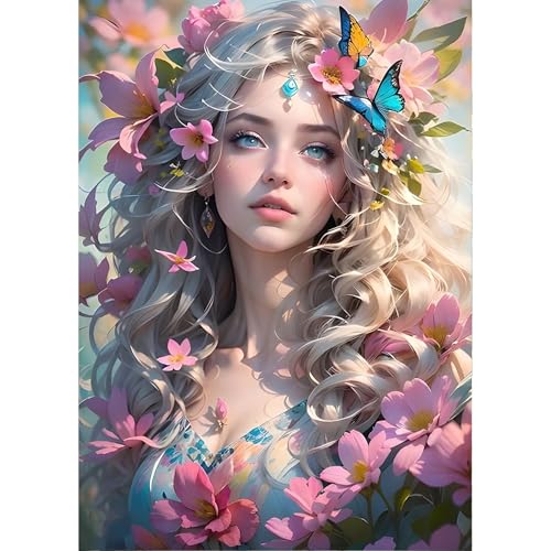 QINRUBB Elfenmädchen Diamond Painting Erwachsene, 5D Blumen Diamant Painting Bilder Anfänger, DIY Fantasie Runder Vollbohrer Diamanten Malerei Stickerei Kreuzstich Geschenke Home Wand Dekor 30x40cm von QINRUBB