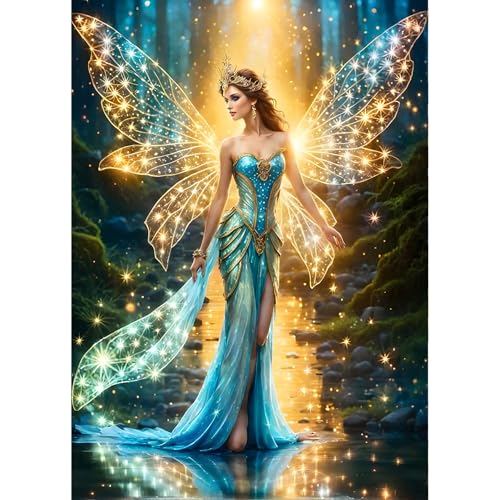 QINRUBB Engel Fee Diamond Painting Erwachsene, 5D Flügel Diamant Painting Bilder Anfänger, DIY Traumland Runder Vollbohrer Diamanten Malerei Stickerei Kreuzstich Geschenke Home Wand Dekor 30x40cm von QINRUBB