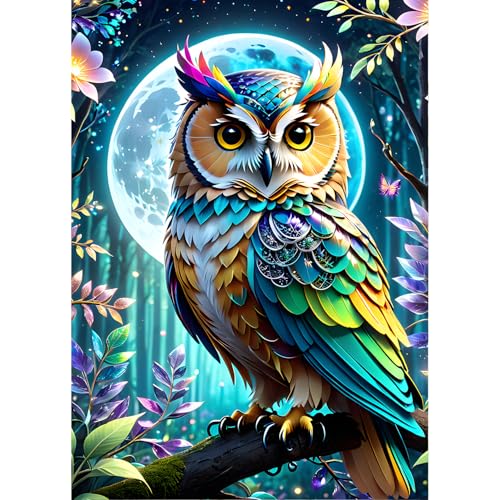 QINRUBB Eule Diamond Painting Erwachsene, 5D Mond Nacht Diamant Painting Bilder Anfänger, DIY Traumland Runder Vollbohrer Diamanten Malerei Stickerei Kreuzstich Geschenke Home Wand Dekor 30x40cm von QINRUBB