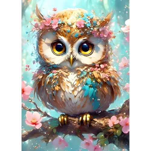 QINRUBB Eule schlüpft Diamond Painting Erwachsene, 5D Blumen Diamant Painting Bilder Anfänger, DIY Runder Vollbohrer Diamanten Malerei Stickerei Set Kreuzstich Geschenke Home Wand Dekor 30x40cm von QINRUBB