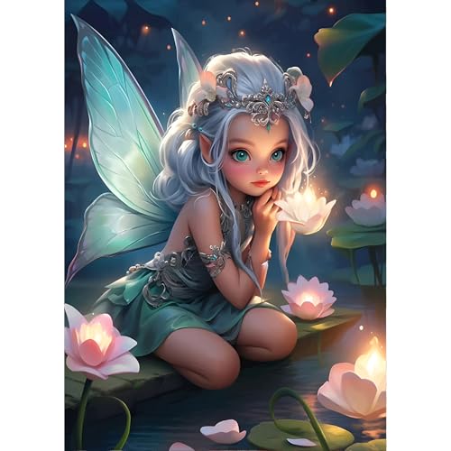 QINRUBB Fee Mädchen Diamond Painting Erwachsene, 5D Schmetterling Diamant Painting Bilder Anfänger, DIY Runder Vollbohrer Diamanten Malerei Stickerei Kreuzstich Geschenke Home Wand Dekor 30x40cm von QINRUBB