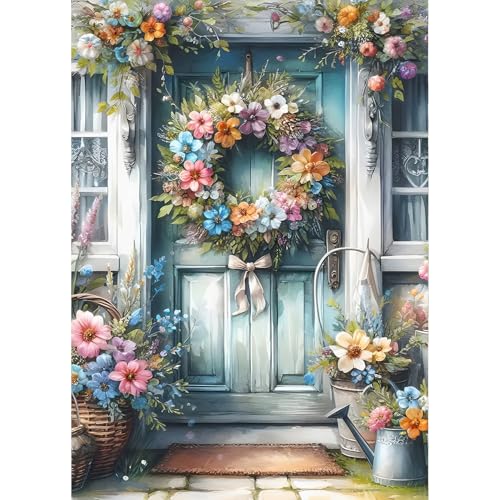 QINRUBB Girlande Diamond Painting Erwachsene, 5D Tür Diamant Painting Bilder Anfänger, DIY Blumen Runder Vollbohrer Diamanten Malerei Stickerei Set Kreuzstich Geschenke Home Wand Dekor 30x40cm von QINRUBB