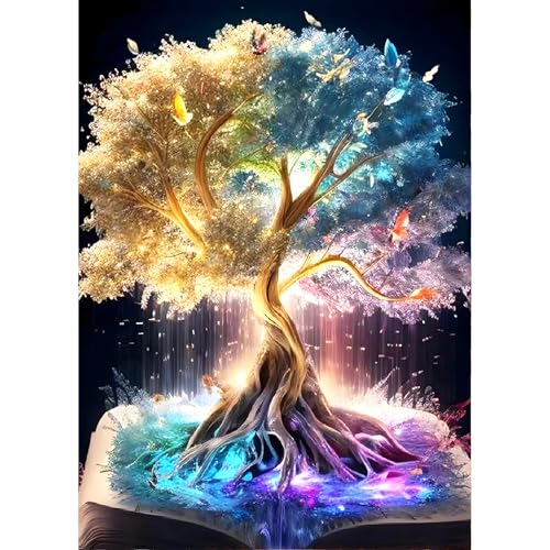 QINRUBB Glücksbaum Diamond Painting Erwachsene, 5D Baum des Lebens Diamant Painting Bilder Anfänger, DIY Runder Vollbohrer Diamanten Malerei Stickerei Kreuzstich Geschenke Home Wand Dekor 30x40cm von QINRUBB