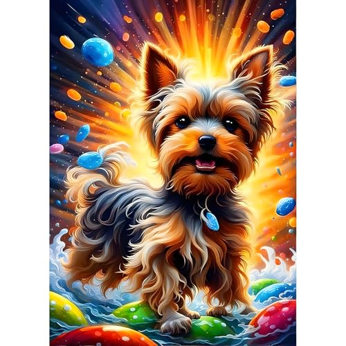 QINRUBB Hund Diamond Painting Erwachsene, 5D Yorkshire Terrier Diamant Painting Bilder Anfänger, DIY Runder Vollbohrer Diamanten Malerei Stickerei Kreuzstich Geschenke Home Wand Dekor 30x40cm von QINRUBB