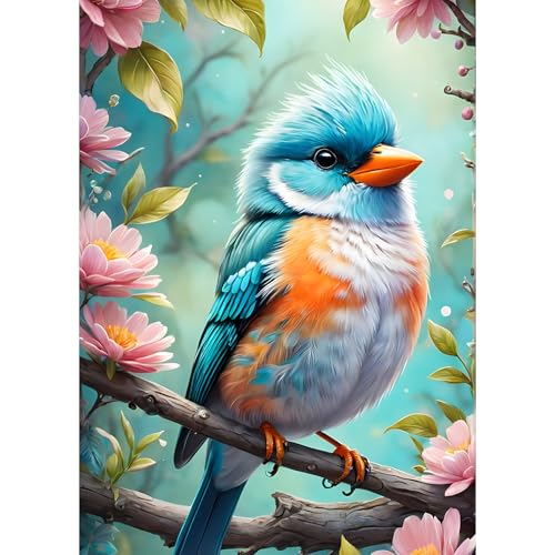 QINRUBB Junger Vogel Diamond Painting Erwachsene, 5D Vogel Diamant Painting Bilder Anfänger, DIY Runder Vollbohrer Blumen Diamanten Malerei Stickerei Set Kreuzstich Geschenke Home Wand Dekor 30x40cm von QINRUBB