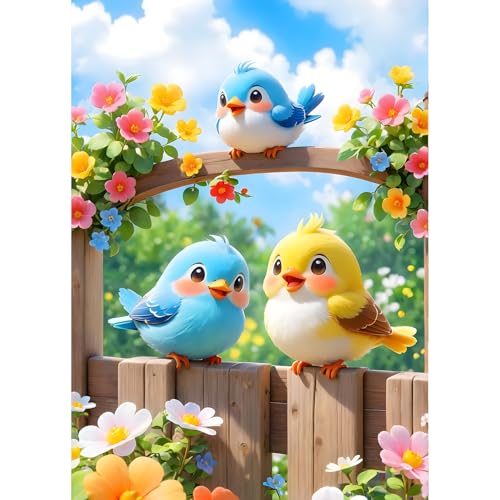 QINRUBB Junger Vogel Diamond Painting Erwachsene, 5D Vogel Diamant Painting Bilder Anfänger, DIY Runder Vollbohrer Garten Diamanten Malerei Stickerei Set Kreuzstich Geschenke Home Wand Dekor 30x40cm von QINRUBB