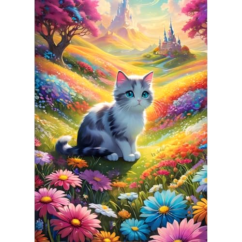 QINRUBB Kätzchen Diamond Painting Erwachsene, 5D Blumenmeer Diamant Painting Bilder Anfänger, DIY Fantasie Runder Vollbohrer Diamanten Malerei Stickerei Kreuzstich Geschenke Home Wand Dekor 30x40cm von QINRUBB