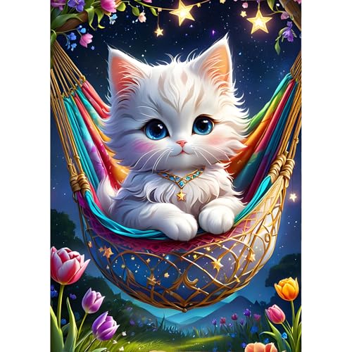 QINRUBB Kätzchen Diamond Painting Erwachsene, 5D Hängematte Diamant Painting Bilder Anfänger, DIY Katze Runder Vollbohrer Diamanten Malerei Stickerei Kreuzstich Geschenke Home Wand Dekor 30x40cm von QINRUBB