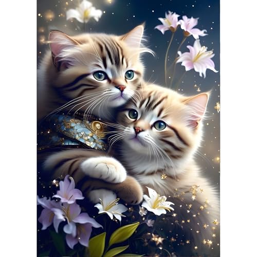 QINRUBB Kätzchen Diamond Painting Erwachsene, 5D Pärchen Diamant Painting Bilder Anfänger, DIY Blumen Runder Vollbohrer Diamanten Malerei Stickerei Kreuzstich Geschenke Home Wand Dekor 30x40cm von QINRUBB