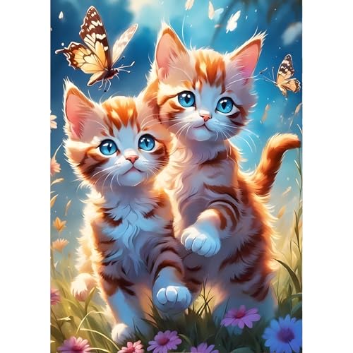 QINRUBB Kätzchen Diamond Painting Erwachsene, 5D Schmetterling Diamant Painting Bilder Anfänger, DIY Katze Runder Vollbohrer Diamanten Malerei Stickerei Kreuzstich Geschenke Home Wand Dekor 30x40cm von QINRUBB