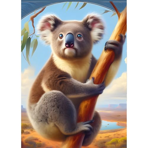 QINRUBB Koala Umarmt Baum Diamond Painting Erwachsene, 5D Koala Diamant Painting Bilder Anfänger, DIY Runder Vollbohrer Diamanten Malerei Stickerei Set Kreuzstich Geschenke Home Wand Dekor 30x40cm von QINRUBB