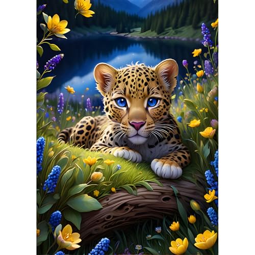 QINRUBB Leopard Diamond Painting Erwachsene, 5D Blumen Diamant Painting Bilder Anfänger, DIY Nachthimmel Runder Vollbohrer Diamanten Malerei Stickerei Kreuzstich Geschenke Home Wand Dekor 30x40cm von QINRUBB