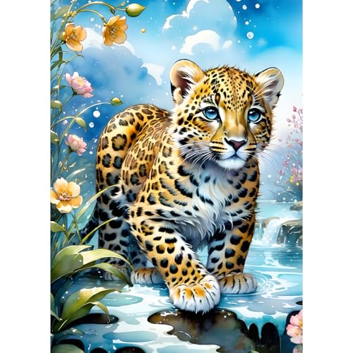 QINRUBB Leopard Diamond Painting Erwachsene, 5D Fantasie Diamant Painting Bilder Anfänger, DIY Runder Vollbohrer Blumen Diamanten Malerei Stickerei Set Kreuzstich Geschenke Home Wand Dekor 30x40cm von QINRUBB