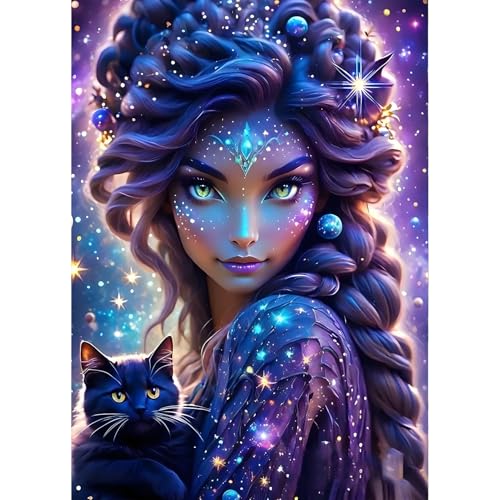 QINRUBB Mädchen Diamond Painting Erwachsene, 5D Katze Diamant Painting Bilder Anfänger, DIY Fantasie Runder Vollbohrer Diamanten Malerei Stickerei Set Kreuzstich Geschenke Home Wand Dekor 30x40cm von QINRUBB