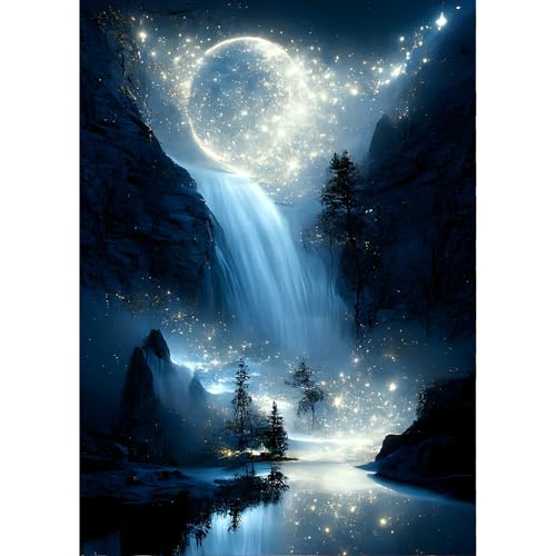 QINRUBB Mondlicht Diamond Painting Erwachsene, 5D Wasserfall Diamant Painting Bilder Anfänger, DIY Traumland Runder Vollbohrer Diamanten Malerei Stickerei Kreuzstich Geschenke Home Wand Dekor 30x40cm von QINRUBB