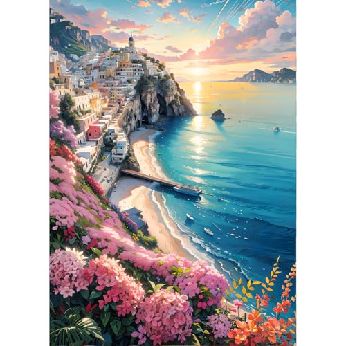 QINRUBB Santorin Diamond Painting Erwachsene, 5D Sonnenuntergang Diamant Painting Bilder Anfänger, DIY Runder Vollbohrer Diamanten Malerei Stickerei Kreuzstich Geschenke Home Wand Dekor 30x40cm von QINRUBB