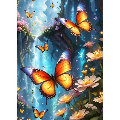 QINRUBB Schmetterling Diamond Painting Erwachsene, 5D Diamant Painting Bilder Anfänger, DIY Runder Vollbohrer Blumen Diamanten Malerei Stickerei Set Kreuzstich Geschenke Home Wand Dekor 30x40cm von QINRUBB