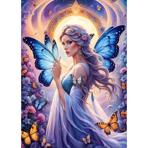 QINRUBB Schmetterling Diamond Painting Erwachsene, 5D Fee Diamant Painting Bilder Anfänger, DIY Fantasie Runder Vollbohrer Diamanten Malerei Stickerei Set Kreuzstich Geschenke Home Wand Dekor 30x40cm von QINRUBB