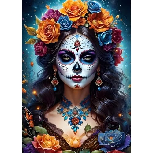 QINRUBB Schönheit Diamond Painting Erwachsene, 5D Blumen Diamant Painting Bilder Anfänger, DIY Runder Vollbohrer Horror Diamanten Malerei Stickerei Set Kreuzstich Geschenke Home Wand Dekor 30x40cm von QINRUBB