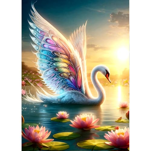 QINRUBB Schwan Diamond Painting Erwachsene, 5D Lotus Diamant Painting Bilder Anfänger, DIY Sonnenuntergang Runder Vollbohrer Diamanten Malerei Stickerei Kreuzstich Geschenke Home Wand Dekor 30x40cm von QINRUBB