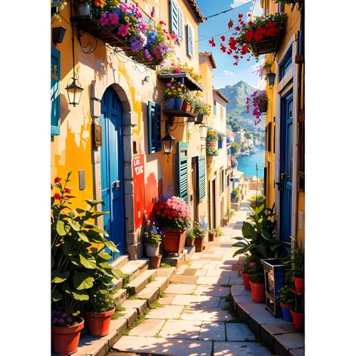 QINRUBB Stadt Straße Diamond Painting Erwachsene, 5D Blumen Diamant Painting Bilder Anfänger, DIY Architektur Runder Vollbohrer Diamanten Malerei Stickerei Kreuzstich Geschenke Home Wand Dekor 30x40cm von QINRUBB