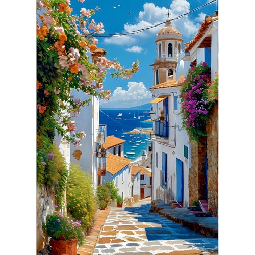 QINRUBB Straße Diamond Painting Erwachsene, 5D Meerblick Diamant Painting Bilder Anfänger, DIY Blumen Runder Vollbohrer Diamanten Malerei Stickerei Kreuzstich Geschenke Home Wand Dekor 30x40cm von QINRUBB