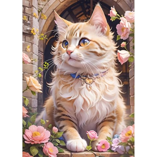 QINRUBB Süßes Kätzchen Diamond Painting Erwachsene, 5D Blumen Diamant Painting Bilder Anfänger, DIY Katze Runder Vollbohrer Diamanten Malerei Stickerei Kreuzstich Geschenke Home Wand Dekor 30x40cm von QINRUBB