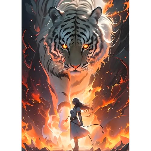 QINRUBB Tiger Diamond Painting Erwachsene, 5D Tiger Diamant Painting Bilder Anfänger, DIY Traumland Runder Vollbohrer Diamanten Malerei Stickerei Kreuzstich Geschenke Home Wand Dekor 30x40cm von QINRUBB