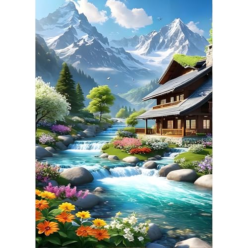 QINRUBB Verschneite Berge Diamond Painting Erwachsene, 5D Fluss Diamant Painting Bilder Anfänger, DIY Blumen Runder Vollbohrer Diamanten Malerei Stickerei Kreuzstich Geschenke Home Wand Dekor 30x40cm von QINRUBB