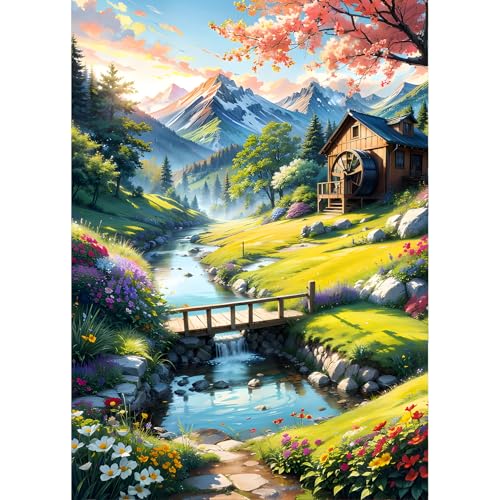 QINRUBB Verschneite Berge Diamond Painting Erwachsene, 5D Hütte Diamant Painting Bilder Anfänger, DIY Fluss Runder Vollbohrer Diamanten Malerei Stickerei Kreuzstich Geschenke Home Wand Dekor 30x40cm von QINRUBB