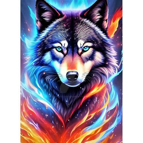 QINRUBB Wolf Diamond Painting Erwachsene, 5D Wolf Diamant Painting Bilder Anfänger, DIY Fantasie Runder Vollbohrer Diamanten Malerei Stickerei Kreuzstich Geschenke Home Wand Dekor 30x40cm von QINRUBB