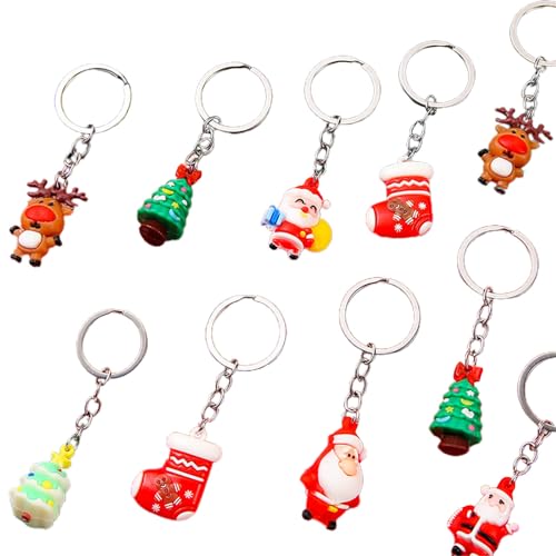 QINZTON 10 x Weihnachts-Schlüsselanhänger, Cartoon-Schlüsselanhänger, Weihnachtsschmuck, Weihnachtsmann, Schneemann, Schlüsselanhänger, Weihnachts-Schlüsselanhänger von QINZTON