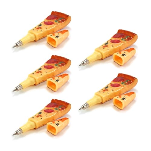 QINZTON Kugelschreiber in Pizza-Form mit magnetischem Aufkleber, glattes Schreiben, Schulbedarf für Studenten, 5 Stück, schwarzer Schreibstift, kreativer Pizza-geformter Kugelschreiber, magnetischer von QINZTON