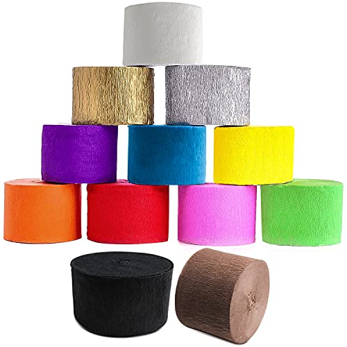 Krepppapier Kreppbänder 4.5cm x25m Krepp Bänder Bunt Crepe Paper für Hochzeit Geburtstagsfeier Feier Deko Papierfalten Basteln Handarbeiten Papierkunst (12 Rollen) (Bunt) von QIQN