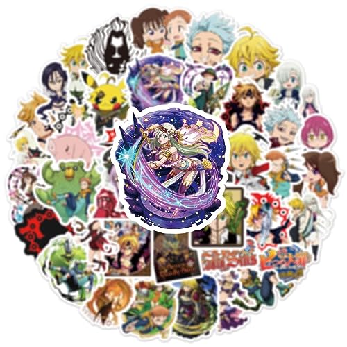 50 Stück Sevens Deadly Sins Anime-Aufkleber, Cartoon-Aufkleber für Wasserflasche, Laptop, Reisetasche, Auto, Skateboard, Motorrad, Vinyl, wasserdichte Aufkleber für Teenager und Kinder von QIRONGSC