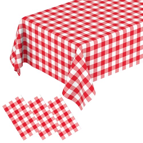 3 Stück rot und weiß karierte Tischdecken Rot Gingham Tischdecke Rechteckig Einweg-Kunststoff-Tischdecke rot kariert Tischdecke für Partys, Weihnachten, Picknick im Freien, Geburtstag, Hochzeit, von QISOLIY