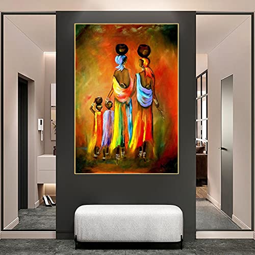 QITEX Kunstdruck Leinwand 40x60cm Kein Rahmen leinwand bilder Abstrakte Farbe Vintage Afrikanische Frau und Kind Poster Kunstdrucke Wandbild Wohnzimmer Wohnkultur von QITEX