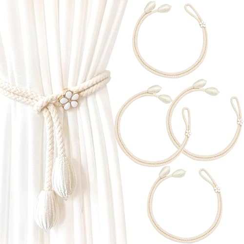 Einstellbar Vorhang Raffhalter - 4PCS Curtain Rope Buckle, Vorhang Halter, Handgestrickte Baumwolle Gardinen Raffhalter für Gardinen Dekoration vonWohnzimmer, Büro, Schlafzimmer von QITIXI:OU