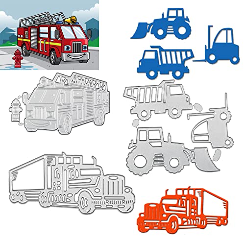 5 Stück Stanzschablone Auto Set Stanzformen Feuerwehrauto Feuerlöscher Schneiden lkw Traktor Bagger Prägeschablonen Prägung Schablone Stanzschablonen für Kinder DIY Scrapbooking Album Karten Basteln von QIUJUNDE