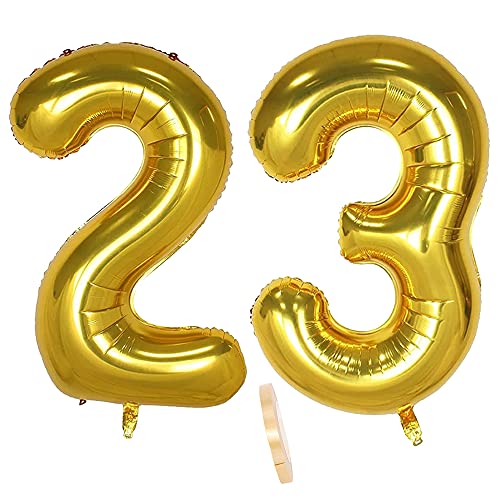 Folienballon Zahl Deko Gold 23 für Frauen Männer, XXL 100cm Riesen Nummer Aufblasbar Helium Ballon Figuren Zahlen Luftballons für 23. Jahre Mann Frau Geburtstag Hochzeit Jubiläum Party Dekoration von QIUJUNDE