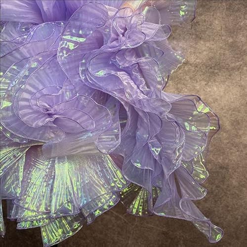 1 Yard Meerjungfrau Plissee Blume Spitze Magische Farbe Laser Farbverlauf Für Hochzeit Welle Gestreiften Dekoration Tuch von QIUMING