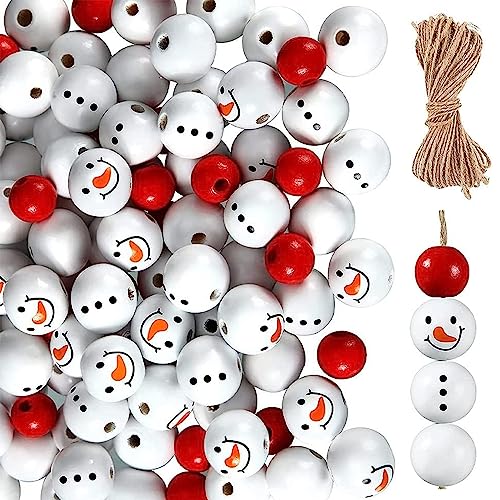 QIUMING 40PCS 14mm 20mm Schneemann-Holzperlen Weihnachten Schneemann Holzperlen Wooden Beads Christmas Perlen Mit LäChelngesicht für DIY Handgefertigte Dekorationen Basteln Bastelperlen (A) von QIUMING