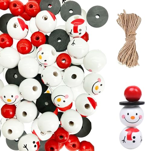 40PCS 14mm 20mm Schneemann-Holzperlen Weihnachten Schneemann Holzperlen Wooden Beads Christmas Perlen Mit LäChelngesicht für DIY Handgefertigte Dekorationen Basteln Bastelperlen (Rot) von QIUMING