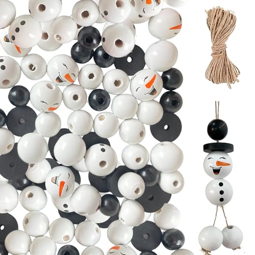 61PCS 20 16 14 mm Schneemann-Holzperlen Weihnachten Schneemann Holzperlen Wooden Beads Christmas Perlen Mit LäChelngesicht für DIY Handgefertigte Dekorationen Basteln Bastelperlen（D) von QIUMING