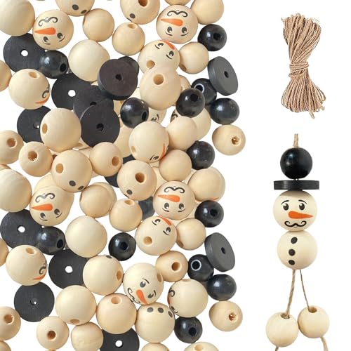 61PCS 20 16 14 mm Schneemann-Holzperlen Weihnachten Schneemann Holzperlen Wooden Beads Christmas Perlen Mit LäChelngesicht für DIY Handgefertigte Dekorationen Basteln Bastelperlen(E) von QIUMING