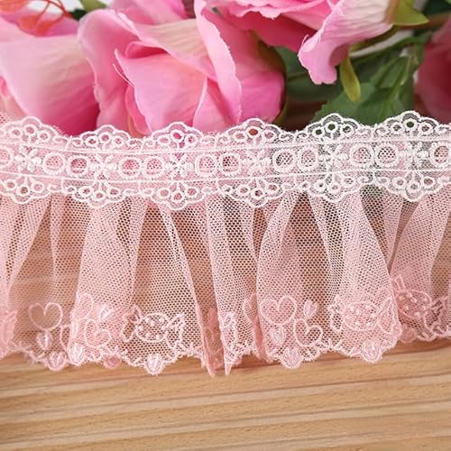 QIUMING 2 Yard 7,5 cm breiter Tüll rosa weiche Stickerei Mesh Spitzenstoff für Fransen Borten Kleid Puppenkleidung Nähzubehör Materialien afrikanisch von QIUMING