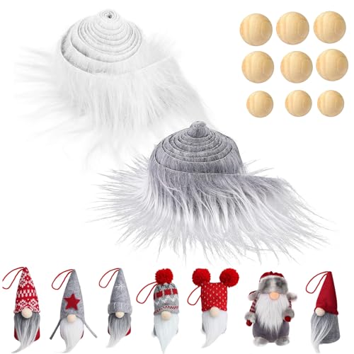 QIUMING 2Stück Furry Faux Precut Strips 5x150cmFluffy Stoff Craft Plüschstoff fur Gnome Holz Bastelkugeln für Heimwerkerbedarf Cosplay-Kostüme Dekoration Zwergenbart (weiß +grau) von QIUMING