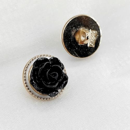 QIUMING 6 Stücke 15/20 MM Blume Metallknöpfe Der Kleidung Schwarz Weiß 3D Mode Dekor Vintage Ösenknopf Für Frauen Kleid Nähen DIY von QIUMING